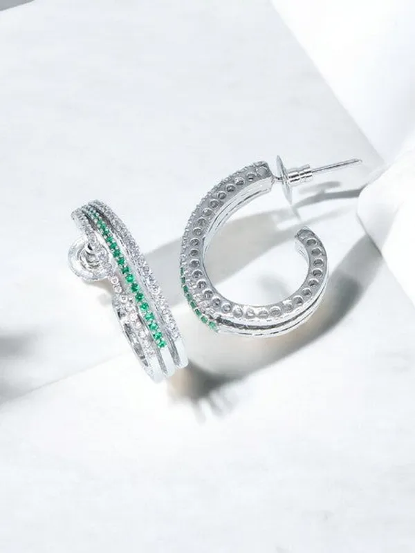 City_Girl_Shimmer_Rhodium_Plated_Elegant_Curve_Design_Studs_Emerald_Green_Default_Title