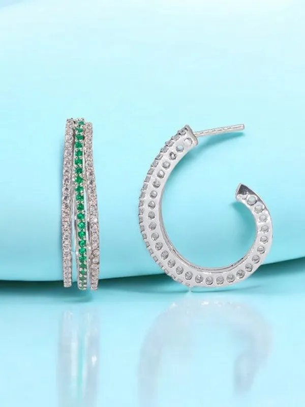 City_Girl_Shimmer_Rhodium_Plated_Elegant_Curve_Design_Studs_Emerald_Green_Default_Title