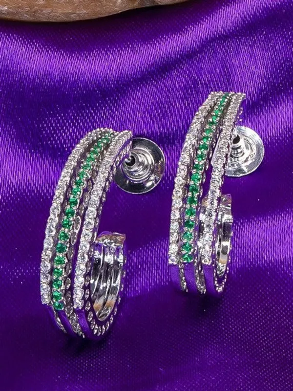 City_Girl_Shimmer_Rhodium_Plated_Elegant_Curve_Design_Studs_Emerald_Green_Default_Title