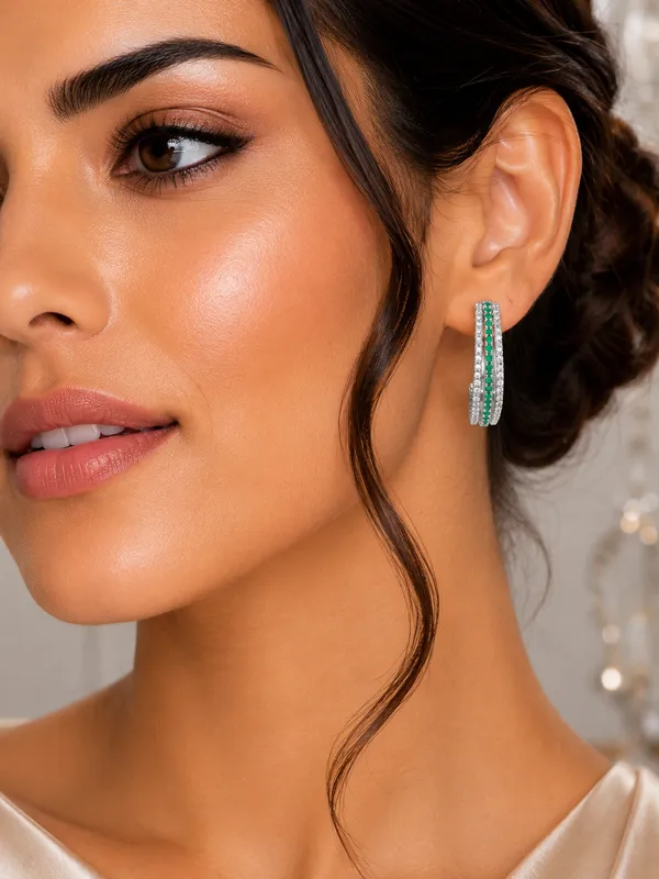 City_Girl_Shimmer_Rhodium_Plated_Elegant_Curve_Design_Studs_Emerald_Green_Default_Title