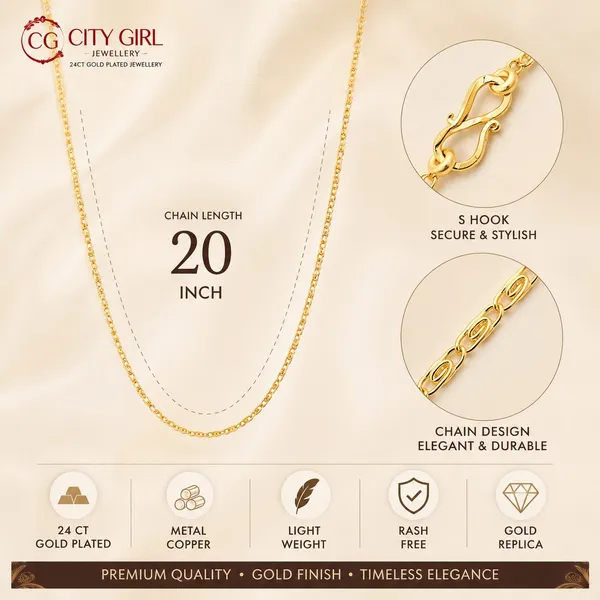 City_Girl_Jewellery_24ct_Gold_Plated_Chain_For_Women_Girls_20_Inch_Lightweight_Copper_Chain_Necklace_Gold_Replica_Daily_Wear_Necklace_Skin_Friendly_Rash_Free_Durable_Fashion_Jewellery_For_Casual_Office_Party_Wear_Cn_417_Default_Title
