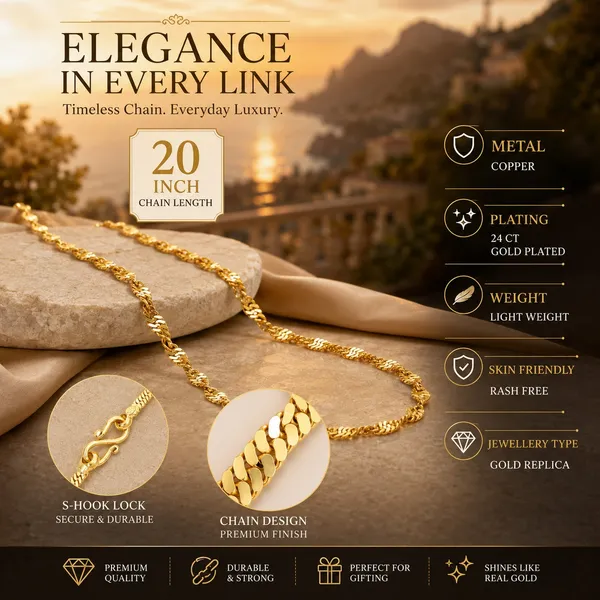 City_Girl_Jewellery_24ct_Gold_Plated_Twisted_Snake_Chain_Necklace_For_Women_Girls_20_Inch_Copper_Gold_Replica_Chain_Lightweight_Rash_Free_Skin_Friendly_Premium_Fashion_Jewellery_For_Daily_Wear_Office_Party_Festive_Wear_Cn_426_Default_Title
