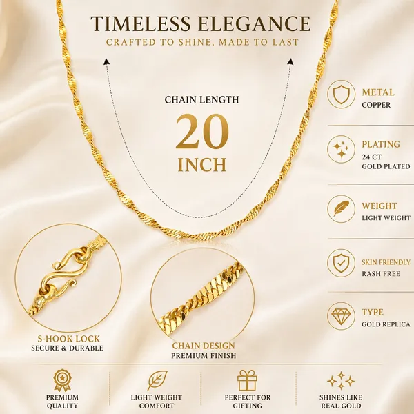 City_Girl_Jewellery_24ct_Gold_Plated_Twisted_Snake_Chain_Necklace_For_Women_Girls_20_Inch_Copper_Gold_Replica_Chain_Lightweight_Rash_Free_Skin_Friendly_Premium_Fashion_Jewellery_For_Daily_Wear_Office_Party_Festive_Wear_Cn_426_Default_Title