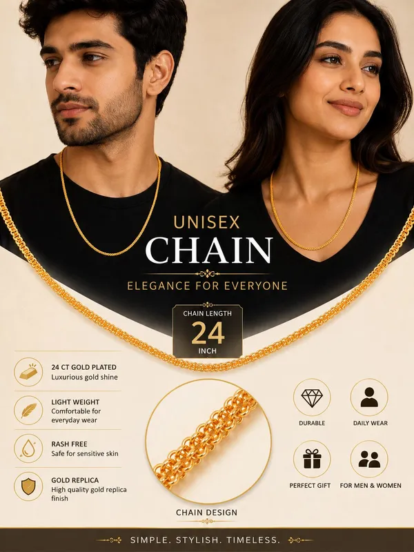 City_Girl_Jewellery_24_Ct_Gold_Plated_Unisex_Chain_For_Men_Women_24_Inch_1mm_Thickness_10_G_Lightweight_Copper_Chain_Skin_Friendly_Gold_Replica_Daily_Wear_Necklace_Default_Title