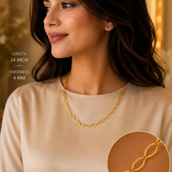 City_Girl_Jewellery_24kt_Gold_Plated_24_Inch_Chain_For_Men_Women_4mm_Oval_Link_Necklace_Lightweight_6g_Gold_Replica_Chain_Copper_Base_Anti_Rash_Daily_Wear_Fashion_Jewellery_Default_Title