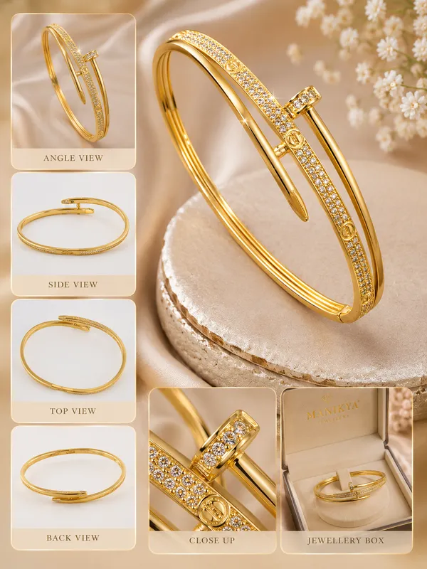 City_Girl_Jewellery_24ct_Gold_Plated_Nail_Bracelet_For_Women_Aaa_Cubic_Zirconia_Studded_Openable_Cuff_Bangle_Anti_Tarnish_Lightweight_Daily_Wear_Fashion_Bracelet_For_Girls_Women_Gift_For_Wife_Sister_Girlfriend_Default_Title