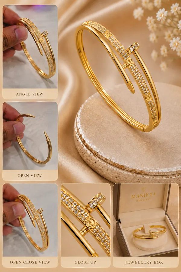 City_Girl_Jewellery_24ct_Gold_Plated_Nail_Bracelet_For_Women_Aaa_Cubic_Zirconia_Studded_Openable_Cuff_Bangle_Anti_Tarnish_Lightweight_Daily_Wear_Fashion_Bracelet_For_Girls_Women_Gift_For_Wife_Sister_Girlfriend_Default_Title