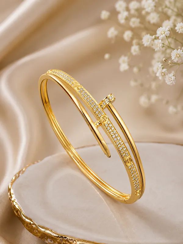 City_Girl_Jewellery_24ct_Gold_Plated_Nail_Bracelet_For_Women_Aaa_Cubic_Zirconia_Studded_Openable_Cuff_Bangle_Anti_Tarnish_Lightweight_Daily_Wear_Fashion_Bracelet_For_Girls_Women_Gift_For_Wife_Sister_Girlfriend_Default_Title