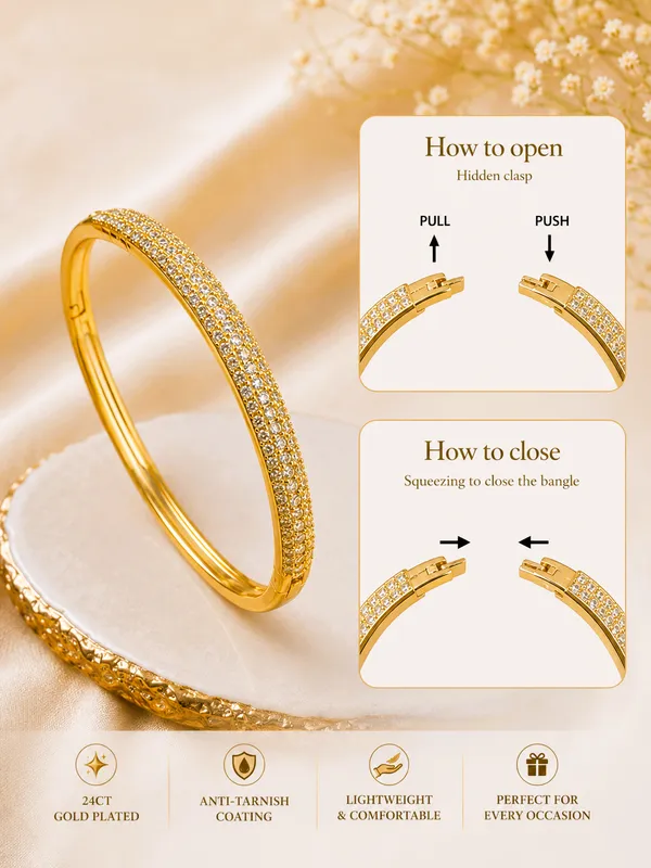 City_Girl_Jewellery_Gold_Plated_American_Diamond_Bracelet_For_Women_Openable_Kada_Bracelet_Cz_Stone_Studded_Elegant_Bangle_Lightweight_Daily_Wear_Party_Wear_Bracelet_Anniversary_Wedding_Gift_For_Women_Default_Title