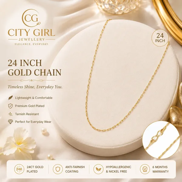 City_Girl_Jewellery_24ct_Gold_Plated_Chain_For_Women_Girls_24_Inch_Lightweight_Copper_Chain_Necklace_Gold_Replica_Daily_Wear_Necklace_Skin_Friendly_Rash_Free_Durable_Fashion_Jewellery_For_Casual_Office_Party_Wear_Default_Title