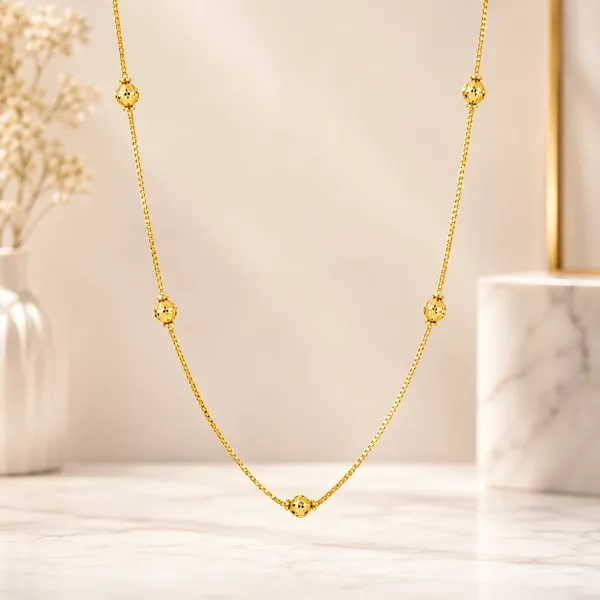 City_Girl_Jewellery_24_Inch_Gold_Plated_Beaded_Chain_Necklace_For_Women_6g_Lightweight_Elegant_Daily_Wear_Fashion_Chain_Traditional_Casual_Jewellery_Gift_For_Women_Girls_Default_Title