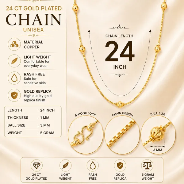 City_Girl_Jewellery_24_Inch_Gold_Plated_Beaded_Chain_Necklace_For_Women_6g_Lightweight_Elegant_Daily_Wear_Fashion_Chain_Traditional_Casual_Jewellery_Gift_For_Women_Girls_Default_Title