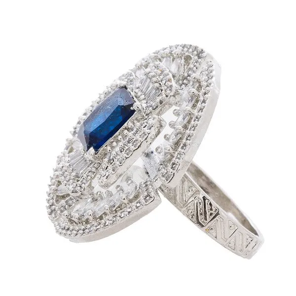 City_Girl_Brass_Rhodium_Plated_Cz_Cocktail_Circle_Ring_Free_Size_Blue_Default_Title