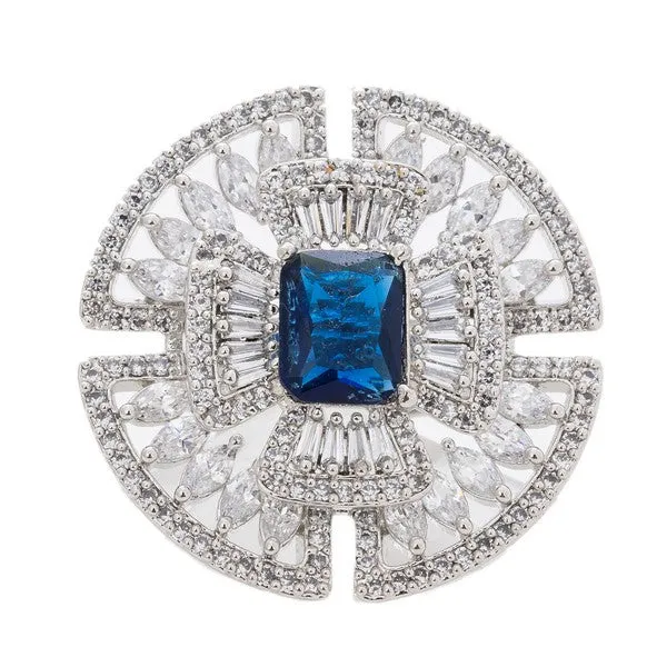 City_Girl_Brass_Rhodium_Plated_Cz_Cocktail_Circle_Ring_Free_Size_Blue_Default_Title