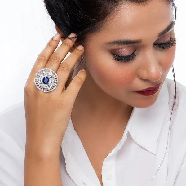 City_Girl_Brass_Rhodium_Plated_Cz_Cocktail_Circle_Ring_Free_Size_Blue_Default_Title