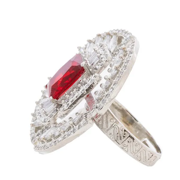 City_Girl_Brass_Rhodium_Plated_Cz_Cocktail_Circle_Ring_Free_Size_Red_Default_Title
