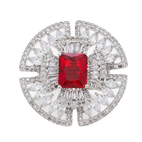 City_Girl_Brass_Rhodium_Plated_Cz_Cocktail_Circle_Ring_Free_Size_Red_Default_Title