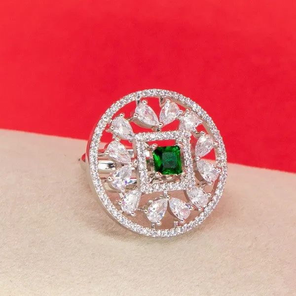 City_Girl_Brass_Rhodium_Plated_Cz_Sapphire_Glow_Cocktail_Ring_Green_Default_Title