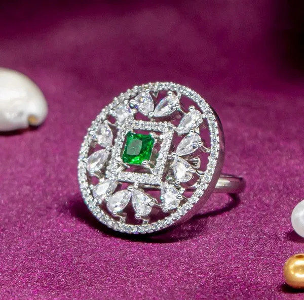 City_Girl_Brass_Rhodium_Plated_Cz_Sapphire_Glow_Cocktail_Ring_Green_Default_Title