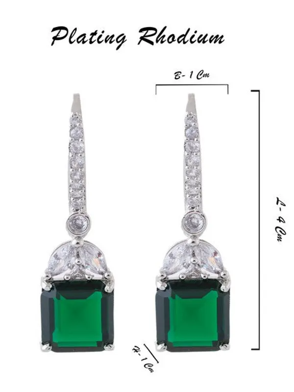 American_Diamond_Rhodium_Plated_Drop_Earrings_With_Hydro_Cz_Stone_Green_Default_Title