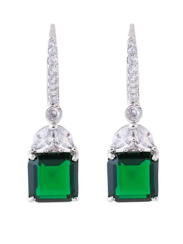 American_Diamond_Rhodium_Plated_Drop_Earrings_With_Hydro_Cz_Stone_Green_Default_Title