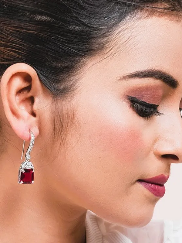 American_Diamond_Rhodium_Plated_Drop_Earrings_With_Hydro_Cz_Stone_Fuchsia_Pink_Default_Title