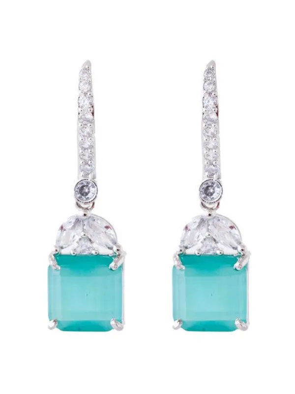 American_Diamond_Rhodium_Plated_Drop_Earrings_With_Hydro_Cz_Stone_Sea_Green_Default_Title