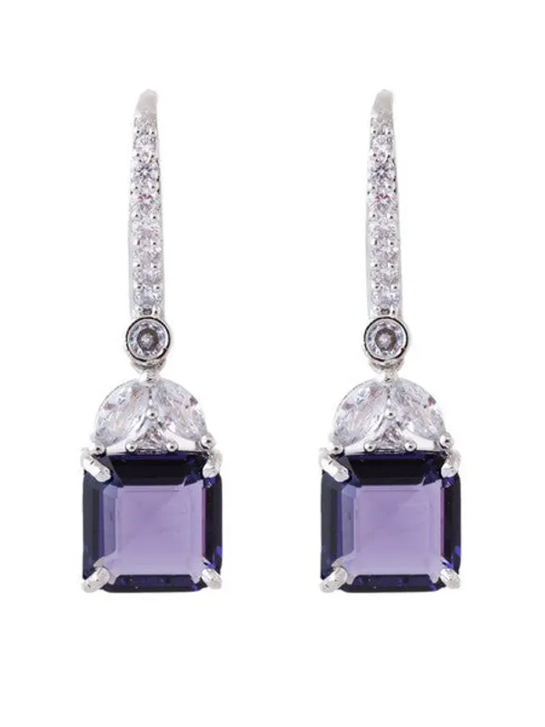 American_Diamond_Rhodium_Plated_Drop_Earrings_With_Hydro_Cz_Stone_Purple_Default_Title