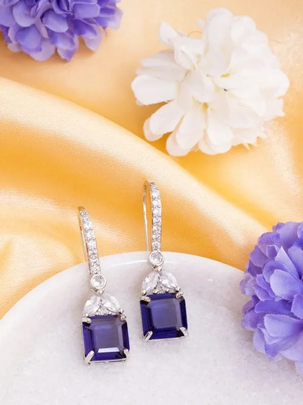 American_Diamond_Rhodium_Plated_Drop_Earrings_With_Hydro_Cz_Stone_Purple_Default_Title
