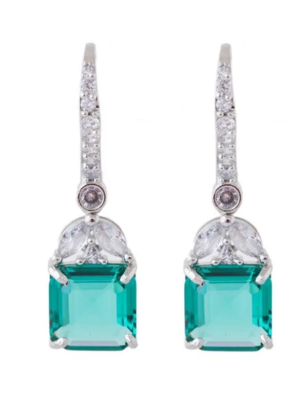 American_Diamond_Rhodium_Plated_Drop_Earrings_With_Hydro_Cz_Stone_Cyan_Default_Title