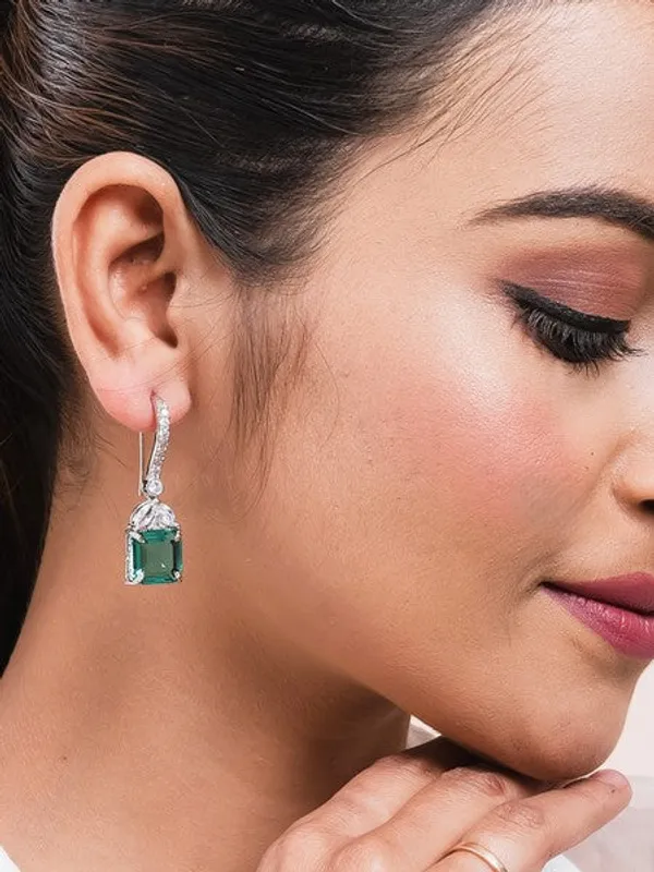 American_Diamond_Rhodium_Plated_Drop_Earrings_With_Hydro_Cz_Stone_Cyan_Default_Title