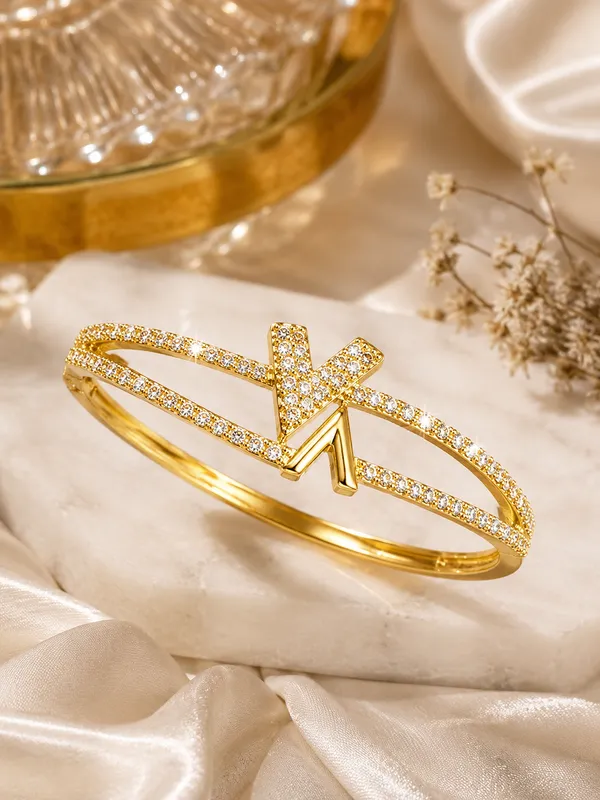 Citygirl_Gold_Plated_Arrow_Design_Bracelet_For_Women_Aaa_Cubic_Zirconia_Stone_Bracelet_City_Girl_Adfx_06_Anti_Tarnish_Daily_Wear_Bangle_Elegant_Party_Wedding_Gift_Jewellery_For_Girls_Women_Default_Title