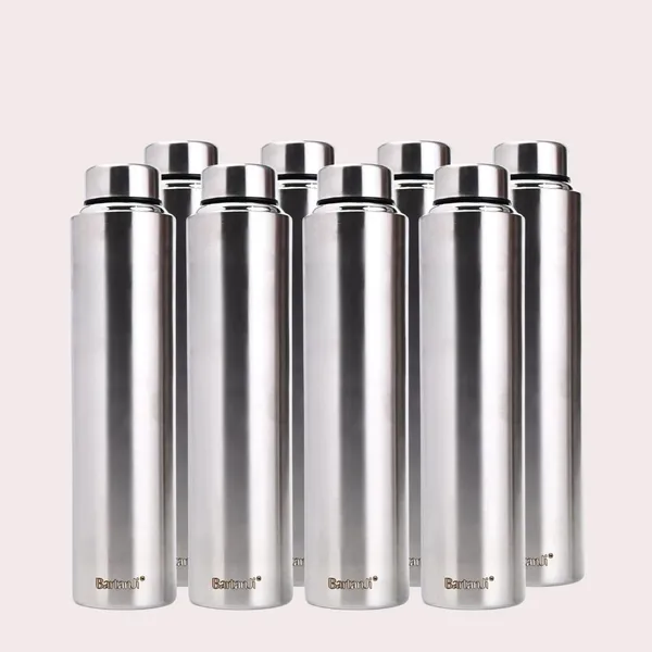 BartanJi_Single_Wall_Stainless_Steel_Fridge_Water_Bottle_Set_1000_ml_Steel_Bottle_(Pack_of_8,_Silver)