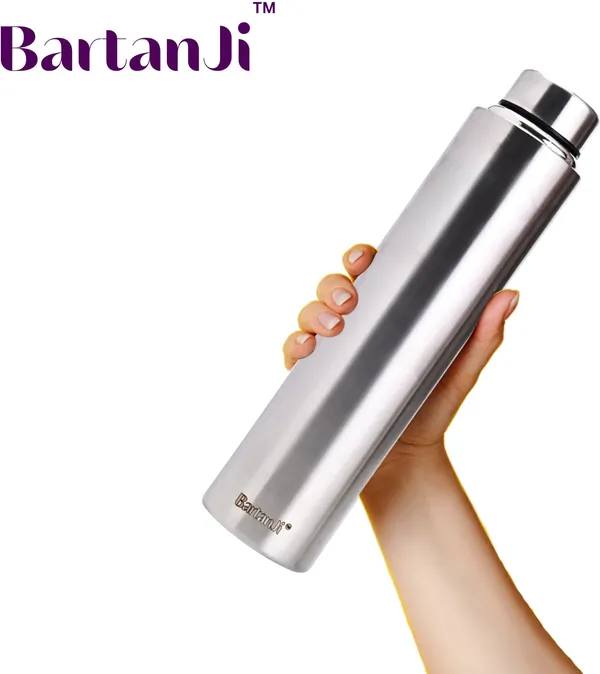 BartanJi_Single_Wall_Stainless_Steel_Fridge_Water_Bottle_Set_1000_ml_Steel_Bottle_(Pack_of_8,_Silver)