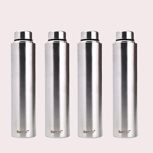 BartanJi_Single_Wall_Stainless_Steel_Fridge_Water_Bottle_Set_1000_ml_Steel_Bottle_(Pack_of_4,_Silver)