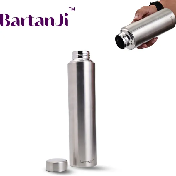BartanJi_Single_Wall_Stainless_Steel_Fridge_Water_Bottle_Set_1000_ml_Steel_Bottle_(Pack_of_12,_Silver)