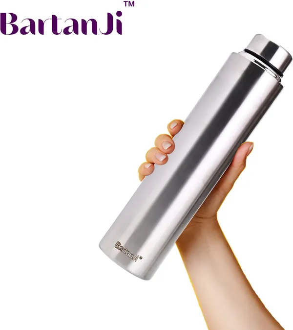 BartanJi_Single_Wall_Stainless_Steel_Fridge_Water_Bottle_Set_1000_ml_Steel_Bottle_(Pack_of_12,_Silver)