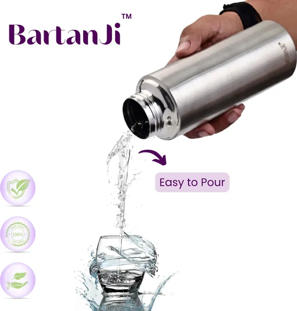 BartanJi_Single_Wall_Stainless_Steel_Fridge_Water_Bottle_Set_1000_ml_Steel_Bottle_(Pack_of_12,_Silver)