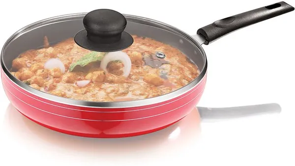 BartanJi_Fry_Pan_with_Lid_22cm,_Heat-Resistant_Handle_Fry_Pan_14_cm_diameter_with_Lid_1_L_capacity_(Aluminium,_Non-stick)