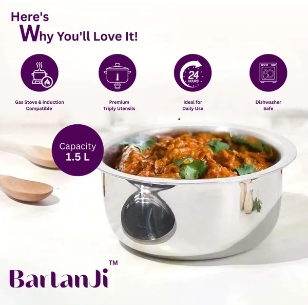 BartanJi_Stainless_Steel_Triply_Tope_for_Home,_Kitchen_Uses_-_Tope_for_Cooking_&_Boiling_Tope/Bhagona/Patila_1.5_L_capacity_15_cm_diameter_(Stainless_Steel,_Non-stick)