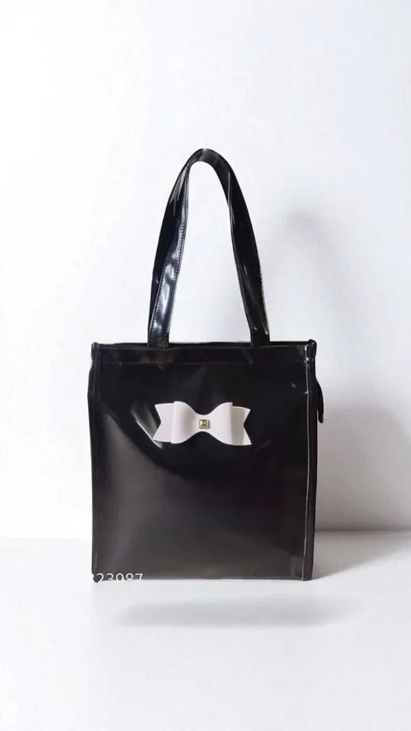 KujrAEnterprise_Stylish_Women’s_Tote_Handbag_with_Bow_Design_|_Glossy_Finish_Shoulder_Bag_Waterproof_Shoulder_Bag_(Black,_30_L)
