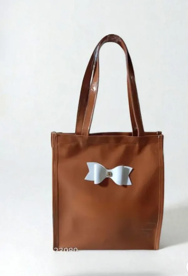KujrAEnterprise_Stylish_Women’s_Tote_Handbag_with_Bow_Design_|_Glossy_Finish_Shoulder_Bag_Waterproof_Shoulder_Bag_(Brown,_30_L)