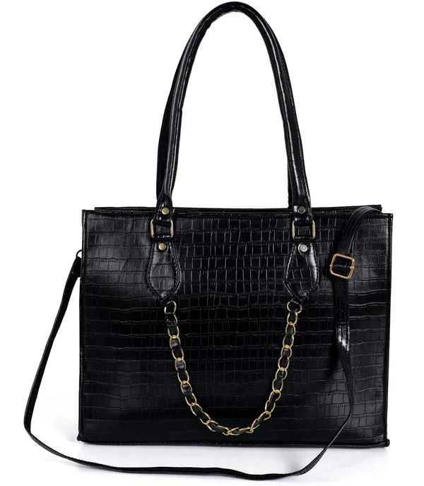 KujrAEnterprise_Croc-Textured_Structured_Laptop_Tote_Bag_for_Women_Waterproof_Shoulder_Bag_(Black,_30_L)