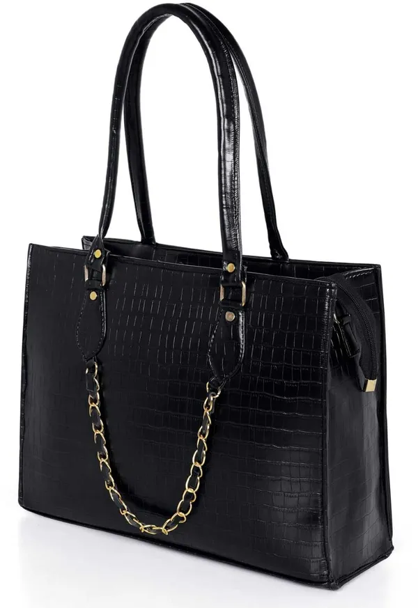 KujrAEnterprise_Croc-Textured_Structured_Laptop_Tote_Bag_for_Women_Waterproof_Shoulder_Bag_(Black,_30_L)