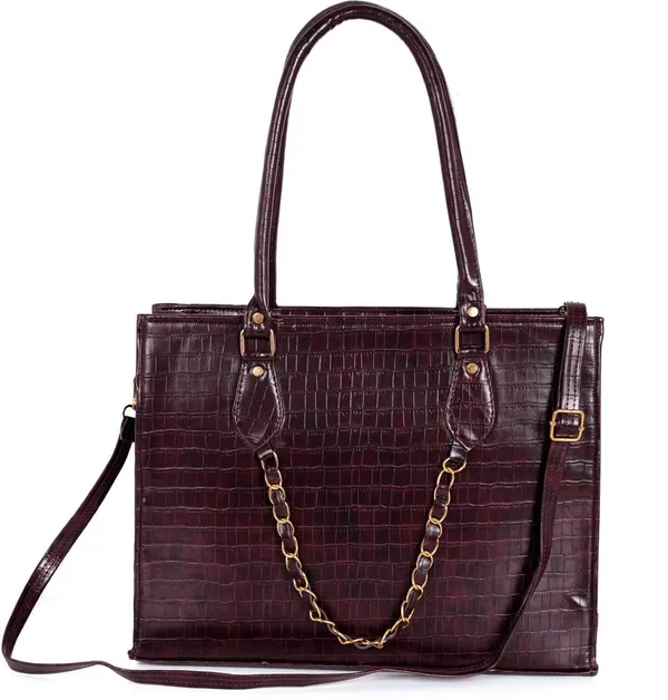 KujrAEnterprise_Croc-Textured_Structured_Laptop_Tote_Bag_for_Women_Waterproof_Shoulder_Bag_(Brown,_30_L)