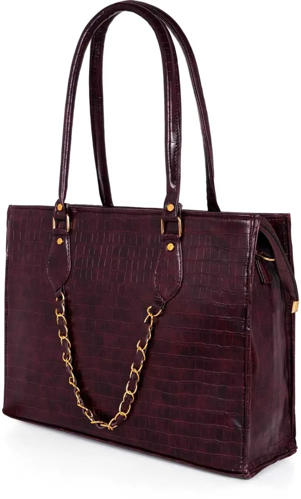 KujrAEnterprise_Croc-Textured_Structured_Laptop_Tote_Bag_for_Women_Waterproof_Shoulder_Bag_(Brown,_30_L)