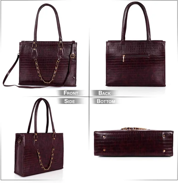 KujrAEnterprise_Croc-Textured_Structured_Laptop_Tote_Bag_for_Women_Waterproof_Shoulder_Bag_(Brown,_30_L)