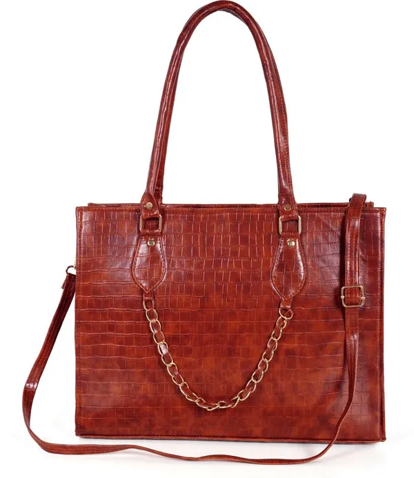 KujrAEnterprise_Croc-Textured_Structured_Laptop_Tote_Bag_for_Women_Waterproof_Shoulder_Bag_(Tan,_30_L)