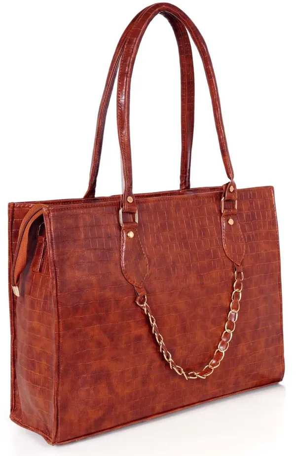KujrAEnterprise_Croc-Textured_Structured_Laptop_Tote_Bag_for_Women_Waterproof_Shoulder_Bag_(Tan,_30_L)