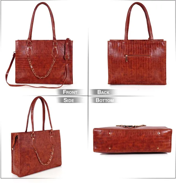 KujrAEnterprise_Croc-Textured_Structured_Laptop_Tote_Bag_for_Women_Waterproof_Shoulder_Bag_(Tan,_30_L)
